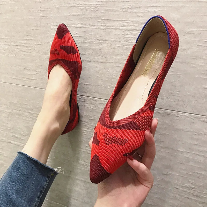 Hot Sale New Women’s Mesh Pointed Toe Flats Comfortable Soft Sole Knit Plus Size Casual Shoes for Ladies