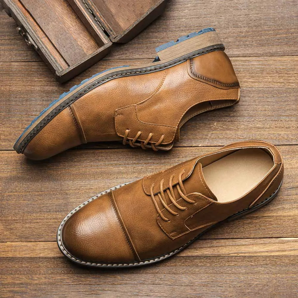 2025 New Trend Men’s Dress Shoes Large Size Retro Brown Leather Business Shoes Summer Fashion Casual Footwear