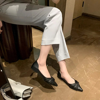 Autumn New Korean Style Knotted Pointed Toe Flat Commuter Shoes for Women  Soft Sole Ballet Flats with High Cost Performance