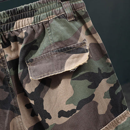 🔥 50% OFF NOW!⚡ Men's Studded Camo Cargo Shorts – Distressed, Multi-Pocket & Elastic Waist – Rugged Streetwear Cargo Shorts 🛹