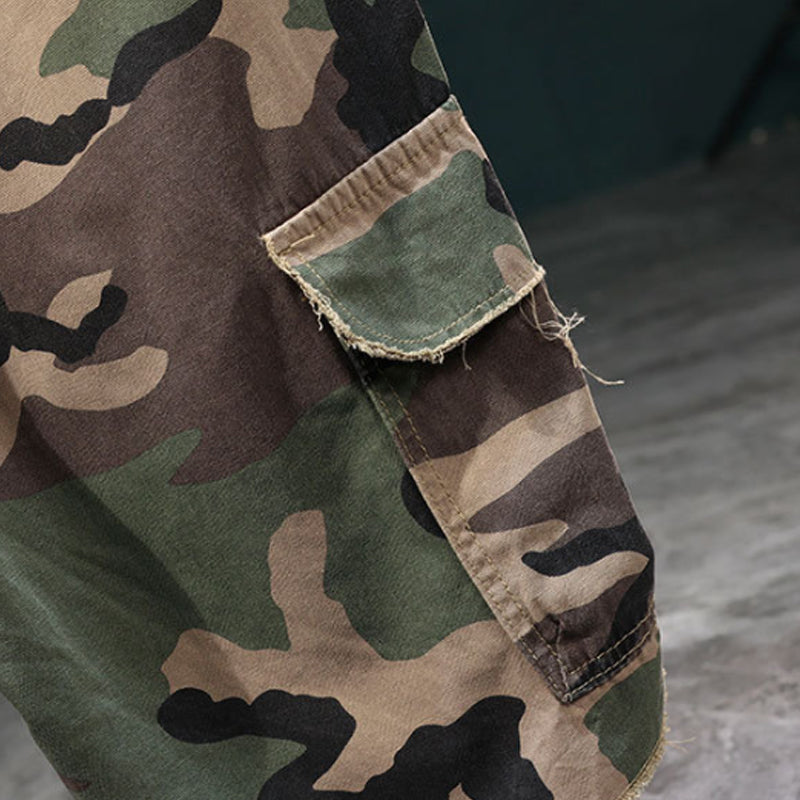 🔥 50% OFF NOW!⚡ Men's Studded Camo Cargo Shorts – Distressed, Multi-Pocket & Elastic Waist – Rugged Streetwear Cargo Shorts 🛹
