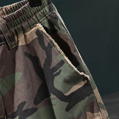 🔥 50% OFF NOW!⚡ Men's Studded Camo Cargo Shorts – Distressed, Multi-Pocket & Elastic Waist – Rugged Streetwear Cargo Shorts 🛹