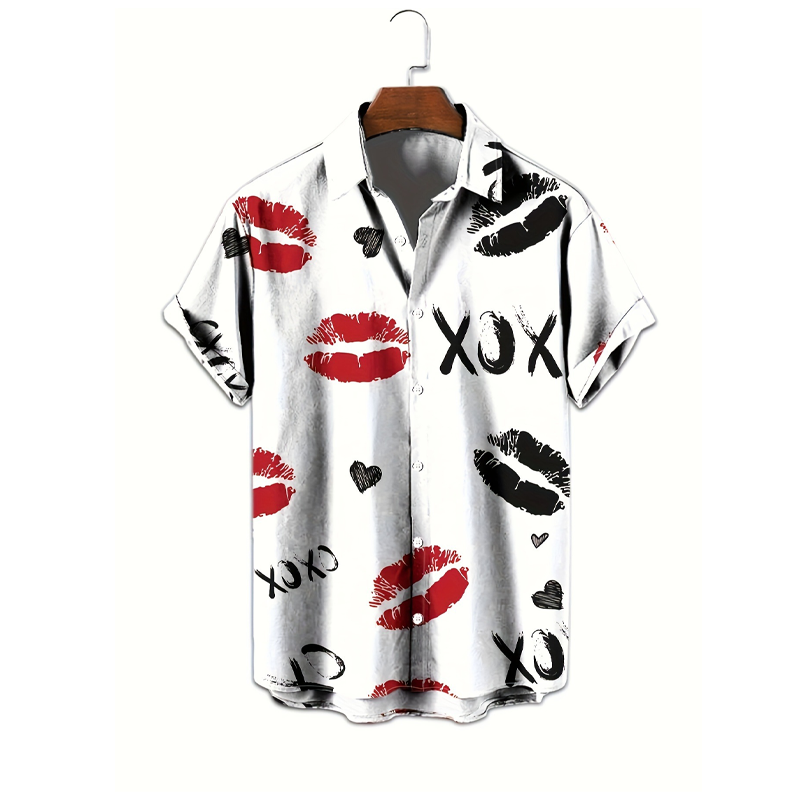 📢📢50% OFF !!⏰Men's Kiss Print Short-Sleeve Button-Up Shirt