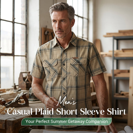 👔 LIMITED-TIME 50% OFF! 🍂 Men's Casual Plaid Short Sleeve Shirt – Classic Pattern, Relaxed Fit, Breathable Comfort ✨