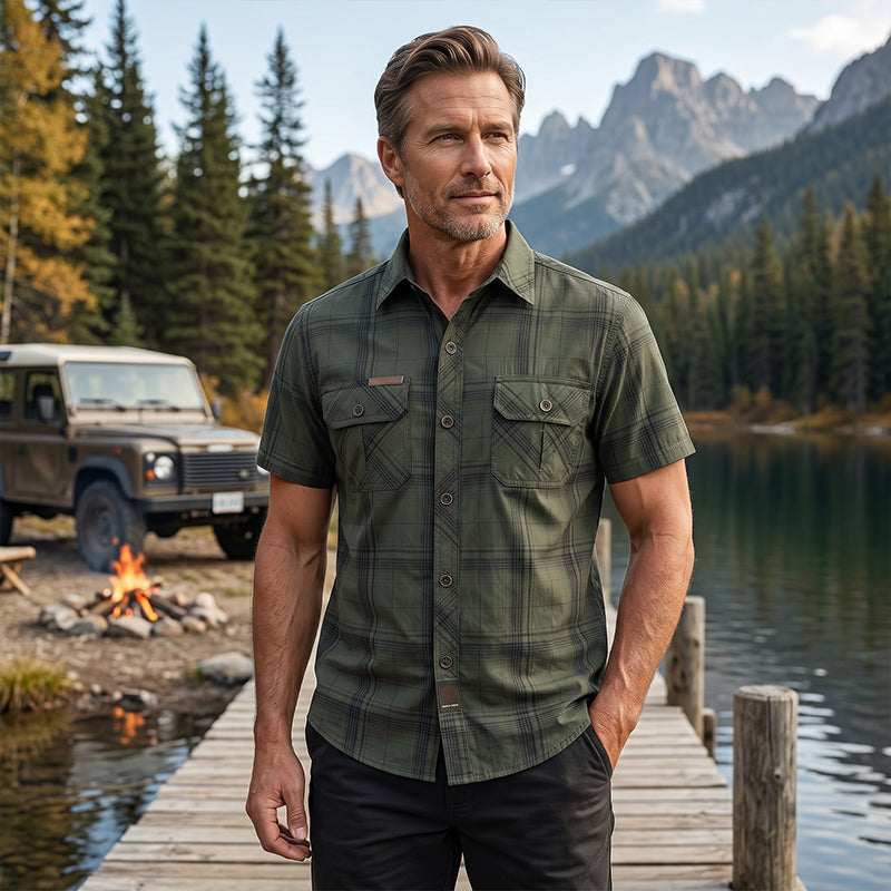 👔 LIMITED-TIME 50% OFF! 🍂 Men's Casual Plaid Short Sleeve Shirt – Classic Pattern, Relaxed Fit, Breathable Comfort ✨