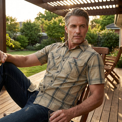 👔 LIMITED-TIME 50% OFF! 🍂 Men's Casual Plaid Short Sleeve Shirt – Classic Pattern, Relaxed Fit, Breathable Comfort ✨