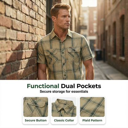 👔 LIMITED-TIME 50% OFF! 🍂 Men's Casual Plaid Short Sleeve Shirt – Classic Pattern, Relaxed Fit, Breathable Comfort ✨
