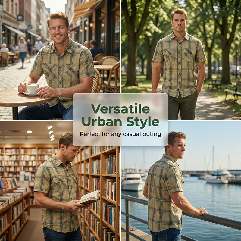 👔 LIMITED-TIME 50% OFF! 🍂 Men's Casual Plaid Short Sleeve Shirt – Classic Pattern, Relaxed Fit, Breathable Comfort ✨