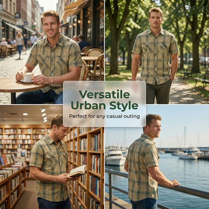 👔 LIMITED-TIME 50% OFF! 🍂 Men's Casual Plaid Short Sleeve Shirt – Classic Pattern, Relaxed Fit, Breathable Comfort ✨