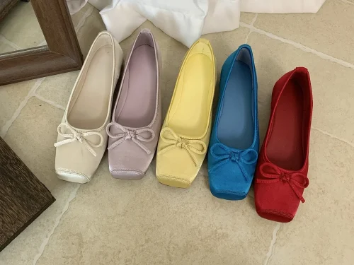 2025 New Women's Ballet Flats - Satin Bow Tie Square Toe Shoes | High-Quality, Affordable Fairy Style Ballet Slippers