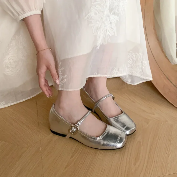 French Vintage Mary Jane Flats for Women - Elegant Spring Autumn Silver Shoes with Superior Quality and Affordable Price - Image 3