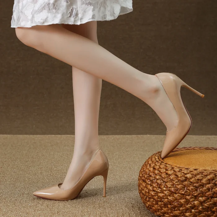 2025 New Summer Womens Nude Patent High Heels , Affordable Luxury Black Nude Heels with Unique Design