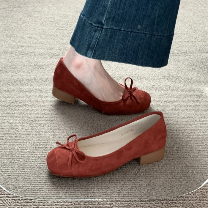 2025 Spring Autumn New Women's Chunky Heel Flats - Blue French Style with Bowknot - High Quality Affordable - Image 4