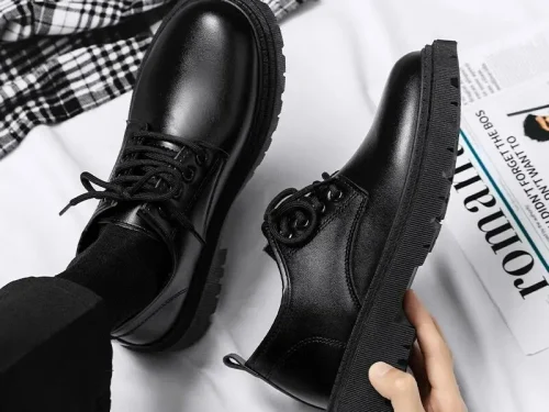 Quality Assurance Men's Thick Bottom Casual Shoes Waterproof Leather Sneakers Non Slip Black Versatile Footwear