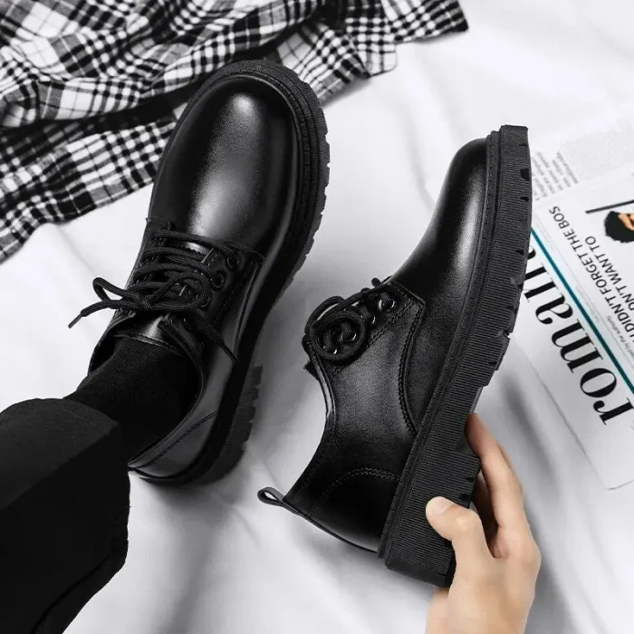 Quality Assurance Men's Thick Bottom Casual Shoes Waterproof Leather Sneakers Non Slip Black Versatile Footwear
