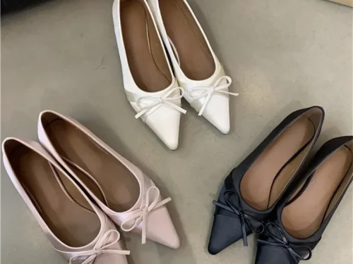Stylish Women's Pointed-Toe Flat Shoes with Bow - New French-Inspired Design, Comfortable Commuter Ballet Flats