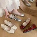 French Vintage Mary Jane Flats for Women - Elegant Spring Autumn Silver Shoes with Superior Quality and Affordable Price