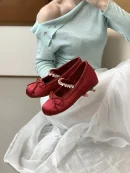 French Mary Jane Flats for Women - 2025 Spring/Summer Red Rhinestone Ballet Shoes | Affordable Quality Footwear