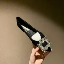 Elegant French Style Pointed Toe Flat Shoes for Women with Sparkling Rhinestone Detail - High Quality and Affordable Comfort