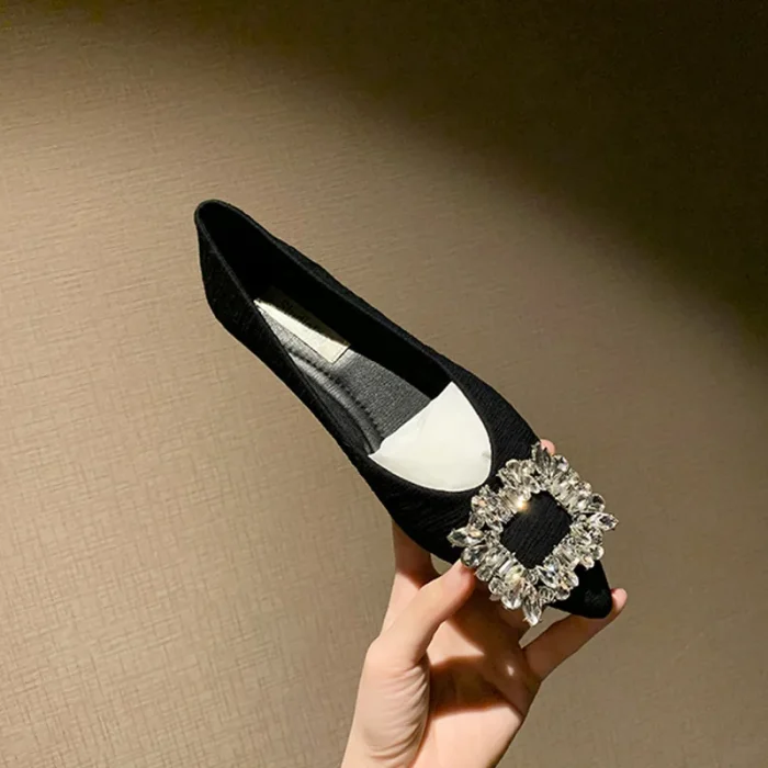 Elegant French Style Pointed Toe Flat Shoes for Women with Sparkling Rhinestone Detail - High Quality and Affordable Comfort - Image 4