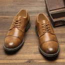 2025 New Trend Men's Dress Shoes Large Size Retro Brown Leather Business Shoes Summer Fashion Casual Footwear