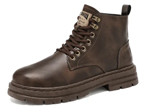 2025 Myway Men's Leather Boots Waterproof Casual Martin Boots British Style High Top Leather Boots Cargo Shoes