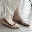 High-Quality Nude Patent Leather Flats - Comfortable Pointed Toe Large Size Elegance Affordable Price