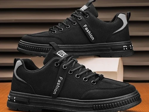 Satisfaction Guarantee Men's Casual Board Shoes Rubber Black Sneakers Sports Shoes for Outdoor and Office Wear