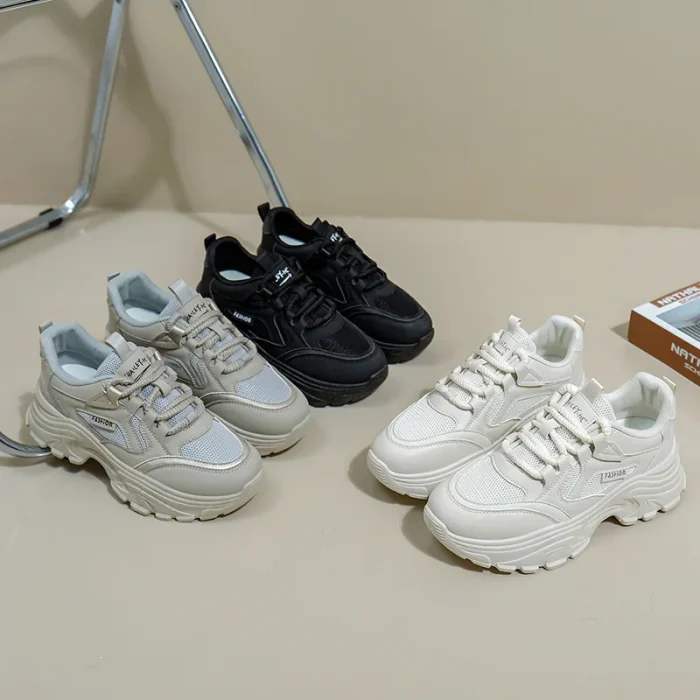 Womens Clunky Sneakers Spring New Thick Sole Casual Shoes Breathable Height Increasing Sports Footwear for Comfort and Style