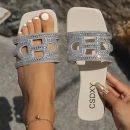 2025 Myway New Women's Fashionable Slippers Rhinestone Open Toe Flat Sandals Outdoor Slip on Large Size Beach Slippers