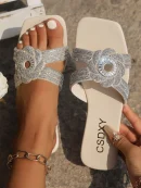 2025 Price Women Flat Slippers Open Toe Square Head Casual Outdoor Slide Sandals Large Size Summer Beach Slippers