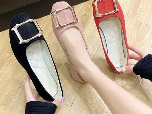 Spring Autumn New Arrivals Women's Flat Shoes Square Toe Decorative Buckle Casual Flats High Quality Stylish Women's Footwear