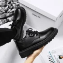 Quality Assurance Men's Thick Bottom Casual Shoes Waterproof Leather Sneakers Non Slip Black Versatile Footwear