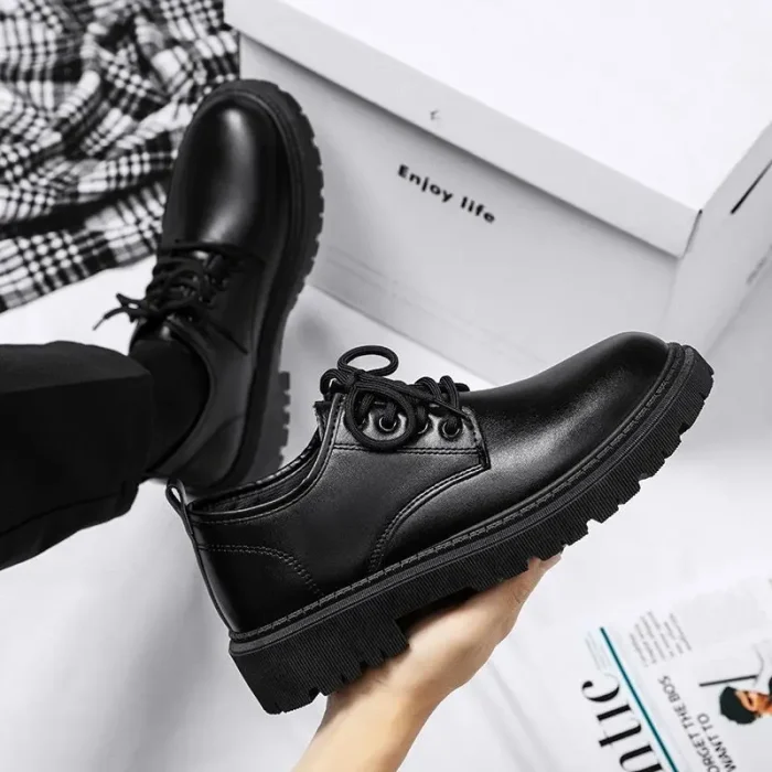 Quality Assurance Men's Thick Bottom Casual Shoes Waterproof Leather Sneakers Non Slip Black Versatile Footwear - Image 3