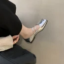 Elegant Silver Flats for Women - French Style Autumn New Arrival, Quality Comfy Square Toe Casual Office Shoes