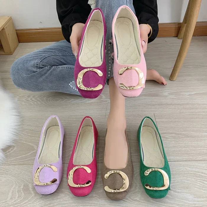 Womens Flat Shoes Casual Metal Buckle Round Toe Slip on Flats Comfortable Everyday Footwear Ideal for Work and Leisure Stylish - Image 3