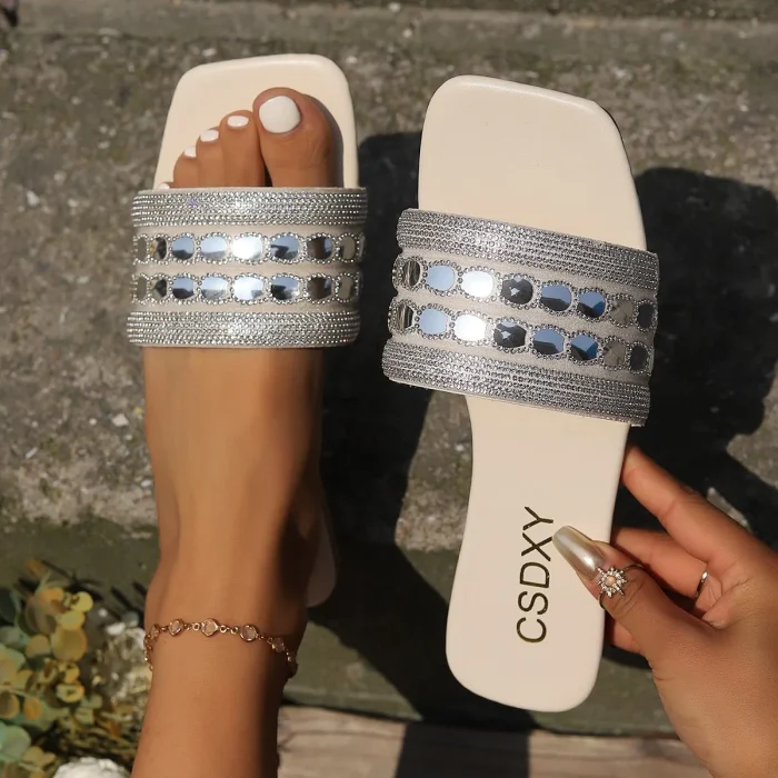 2025 Price Women Flat Slippers Open Toe Square Head Casual Outdoor Slide Sandals Large Size Summer Beach Slippers - Image 2