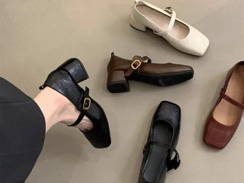 French Retro Square Toe Mid-Heel Chunky Mary Jane Shoes for Women - Spring/Fall Fashionable Leather Flats with Great Quality