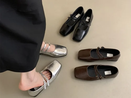 Elegant Silver Flats for Women - French Style Autumn New Arrival, Quality Comfy Square Toe Casual Office Shoes