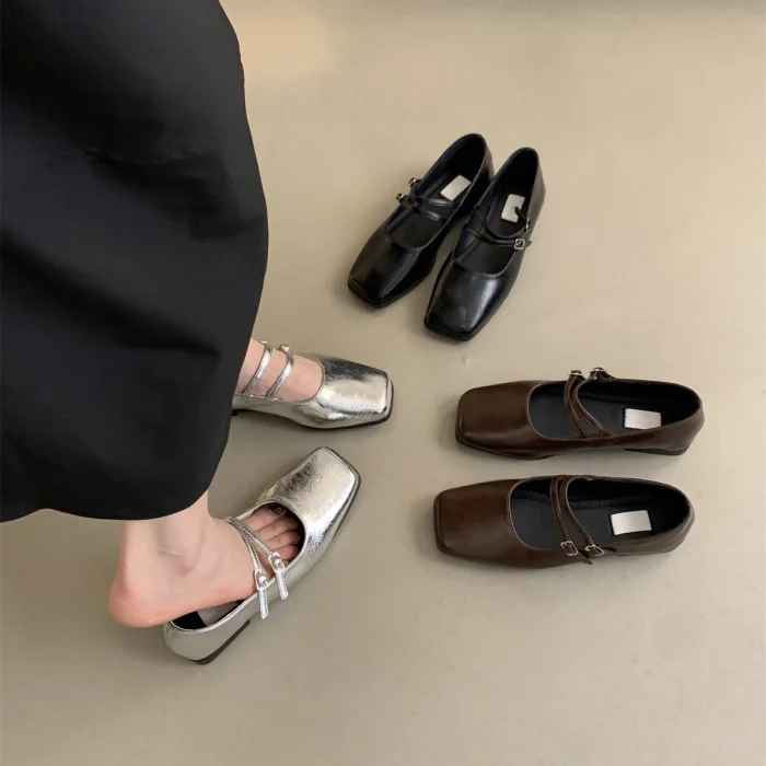 Elegant Silver Flats for Women - French Style Autumn New Arrival, Quality Comfy Square Toe Casual Office Shoes