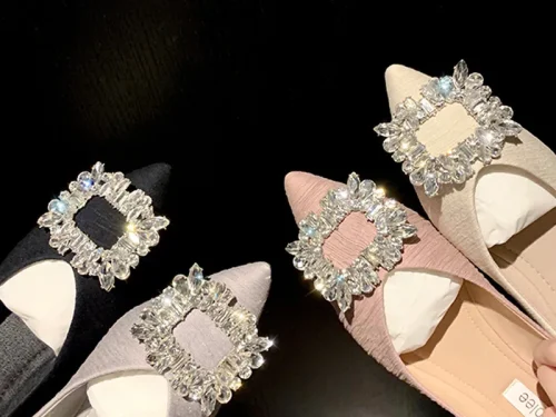 Elegant French Style Pointed Toe Flat Shoes for Women with Sparkling Rhinestone Detail - High Quality and Affordable Comfort