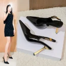 2025 New Women's Black Pointed Toe High Heels - Elegant Thin Heel Sexy French Style Buckle Strap Shoes