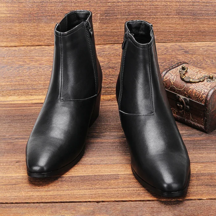 Men's Chelsea Boots Height Increasing High Heel Leather Ankle Boots Stylish Black Premium Quality Boots for Formal Occasion - Image 2