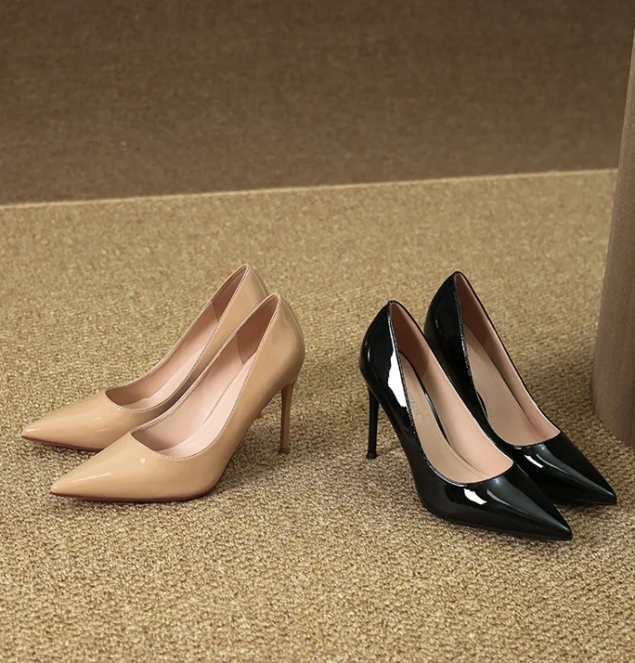 2025 New Summer Womens Nude Patent High Heels , Affordable Luxury Black Nude Heels with Unique Design - Image 2