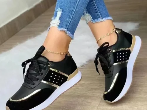 2025 New Arrival Women's Large Size Athletic Sneakers Thick Sole Casual Shoes Summer Lace up Sports Footwear in Stock