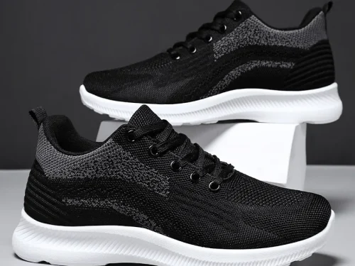 New Men's Running Shoes Lightweight Lace up Slip on Casual Sneakers Elastic Comfortable Sports Shoes for Running and Daily Wear