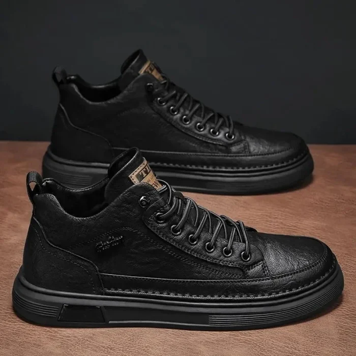 Men's Casual Mid-Top Sneakers Stylish British Style Leather Sports Shoes for Men Comfortable and Versatile Sneakers for Adult - Image 2