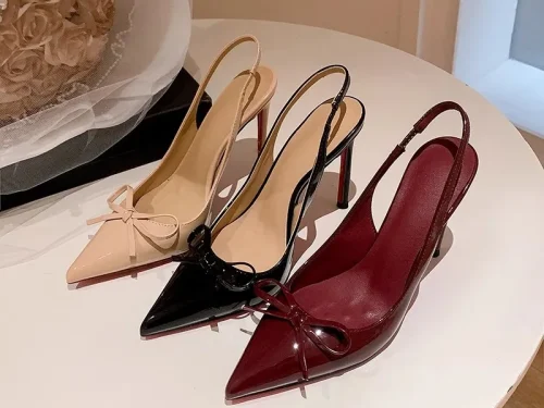 2025 Spring Summer Womens Bow Knot Open Back High Heel Sandals - Affordable Red Sole Pointed Toe Stiletto Shoes