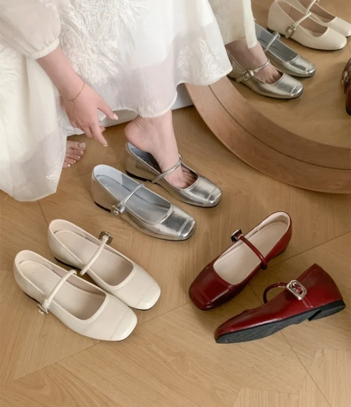 French Vintage Mary Jane Flats for Women - Elegant Spring Autumn Silver Shoes with Superior Quality and Affordable Price - Image 2