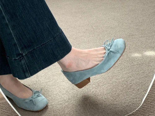 2025 Spring Autumn New Women's Chunky Heel Flats - Blue French Style with Bowknot - High Quality Affordable